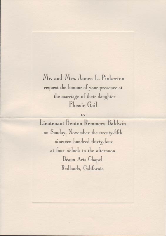 Pinkerton/Baldwin Marriage Announcement, 1934 (Source: Baldwin) 